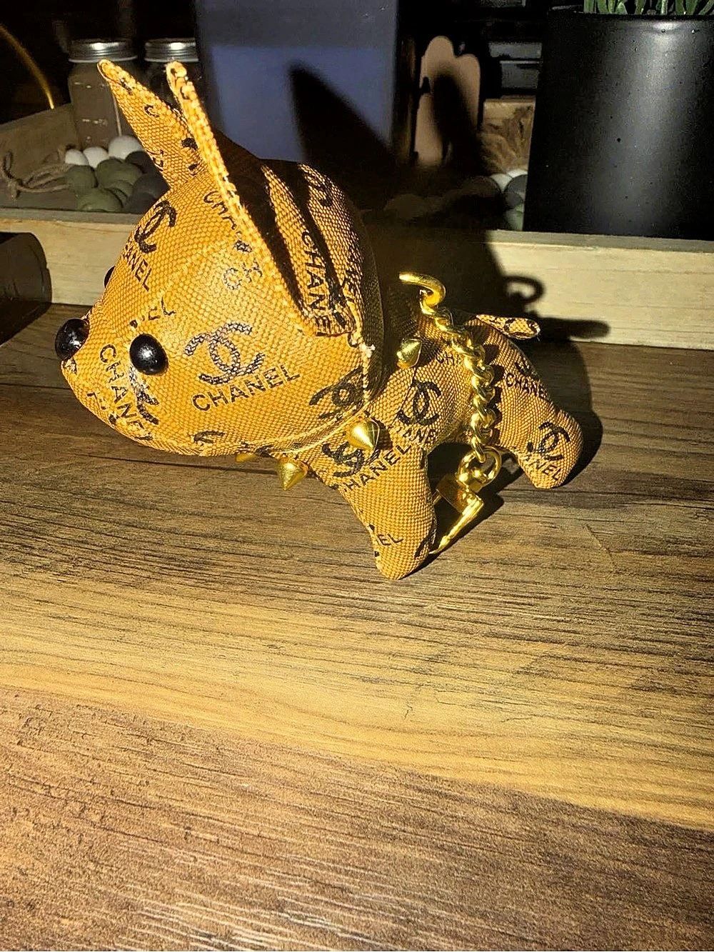 Mini Dog Bag Charm in Brown & Black Like New